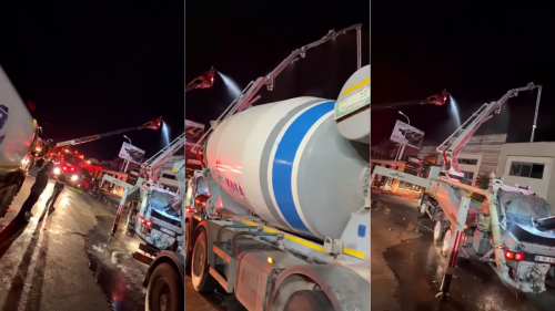 Eskişehir’de yangına beton mikseriyle müdahale etti